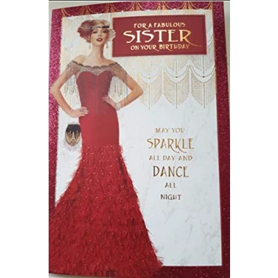Image of Simon Elvin Art Deco Fabulous Sister Sparkle &amp; Dance Red Glittered Birthday Card