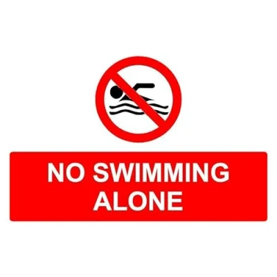 Image of No swimming alone prohibition sign Self adhesive sticker (300mm x 200mm)