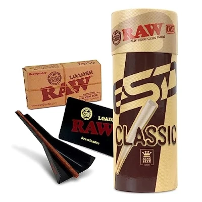 Image of RAW Classic King Size Pre Rolled Cones 50 Pack and Cone Loader Bundle