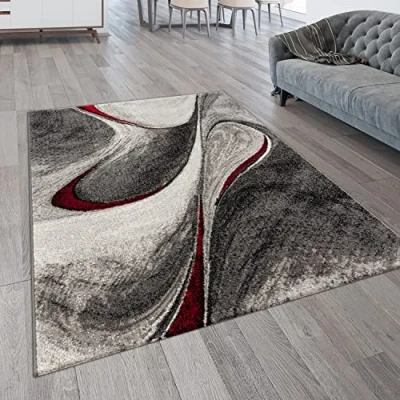 Image of Paco Home Living Room Rug Modern Short Pile Curving Design With Abstract 3D Pattern, Size:80x150 cm, Colour:Grey Blue