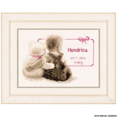 Image of Vervaco Birth Record Cuddle Teddy Counted Cross Stitch, Multi Colour