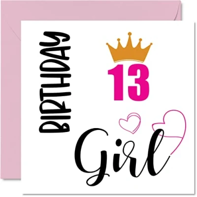 Image of 13th Birthday Card for Girls Girl Happy Cards 13 Year Old Daughter Sister Granddaughter Cousin Friend Niece, 145mm x Thirteen Thirteenth Bday Greeting Gift