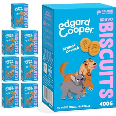 Image of Edgard Cooper Natural Dog treats Salmon Bravo Biscuits (1 x 400g box), Grain Free, Plant based Treats, training packed with fresh fruit