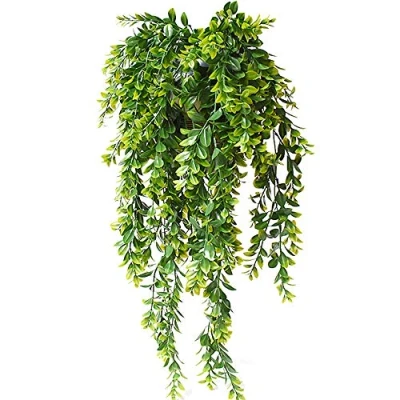 Image of KingYH 2 Pack Artificial Trailing Hanging Plants Green Leaves Ivy Faux Plastic Fake Garland Vine for Home Garden Wedding Wall Basket Decoration
