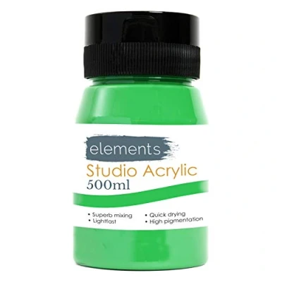 Image of Elements 500ml Acrylic Paint 500 ml Tub Quick Drying Paints with High Pigment and Vibrant Colour Cadmium Green