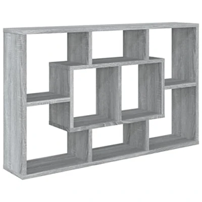 Image of vidaXL Wall Mounted Shelf with 8 Compartments Modern Style Grey Sonoma Engineered Wood for Living Room or Bedroom Decor