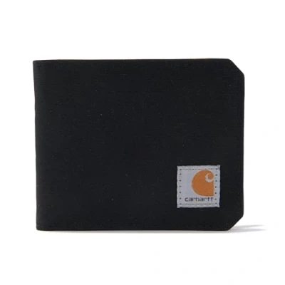 Image of Carhartt Men&#039;s Bifold and Passcase, Durable Billfold Wallets, Available in Leather Canvas Styles, Nylon Duck (Black), One Size CHBIFWLT1