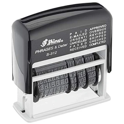 Image of Shiny S 312 Self Inking Dial a Phrase Date Stamp 12 Phrases 3.8mm Character Height
