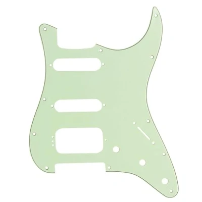 Image of Musiclily Pro 11 Hole Round Corner HSS Guitar Strat Pickguard for USA/Mexican Stratocaster 4 screw Humbucking Mounting Open Pickup, 3Ply Mint Green