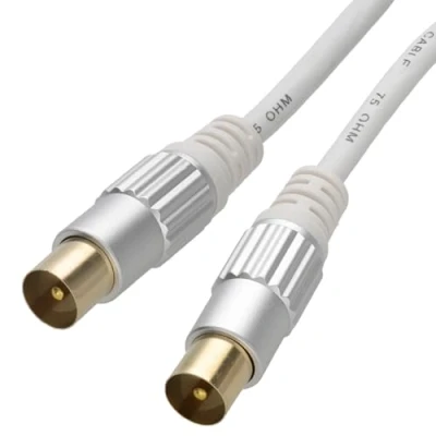 Image of kenable Pro HQ Metal RF TV Aerial Cables for Freeview Faceplate Straight/Right Angled Fly Lead (Straight Plugs, 2m)