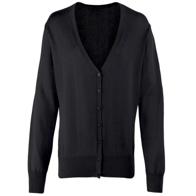 Image of Premier Womens/Ladies Button Through Long Sleeve V neck Knitted Cardigan (Black) Size 14 UK