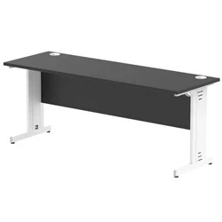 Image of Impulse 1800x600mm Straight Desk Black Top White Cable Managed Leg