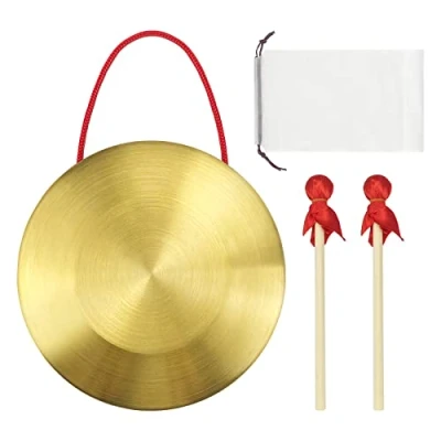 Image of 15cm/5.9inch Brass Copper Hand Gong Cymbals Portable Instruments, with Round Playing Hammer, for Percussion Instruments Church Opera Orchestra(with bag)