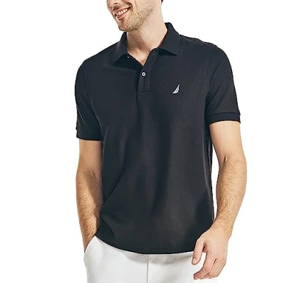 Image of Nautica Men&#039;s Classic Short Sleeve Solid Performance Deck Polo Shirt, True Black, S
