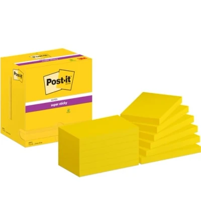 Image of Post it Super Sticky Notes Ultra Yellow Colour, Pack of 12 Pads, 90 Sheets per Pad, 76 mm x 127 Extra For Note Taking, To Do Lists &amp; Reminders