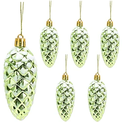 Image of Christmas Concepts® Pack of 690mm Shiny &amp; Glitter Decorated Pine Cone Baubles Tree Decorations (Lime Green)