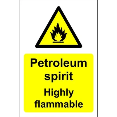 Image of Petroleum Spirit Highly Flammable Safety Sign Self Adhesive Sticker 150mm x 100mm