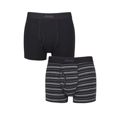 Image of Mens 2 Pack Jeep Striped Cotton Rich Keyhole Trunks Black / Charcoal Small