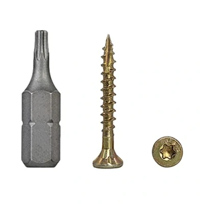 Image of (Pack of 200 pcs) Zinc Plated Steel 3.0 x 25 mm Yellow Wood Screws, Torx Head, Type 17, Countersunk Partial Thread, Chipboard Screws (200, mm)