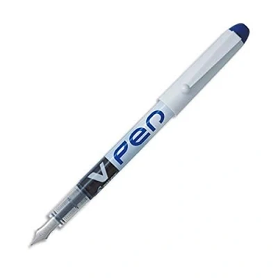 Image of Pilot VPen Disposable Fountain Pen Silver Barrel 0.58 mm Tip Blue, Box of 12
