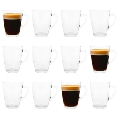 Image of LAV 12x Clear 350ml Vega Glass Coffee Cups Large Heat Resistant Tea Latte Cappuccino Hot Chocolate Drinking Mugs Glasses Set with Handle