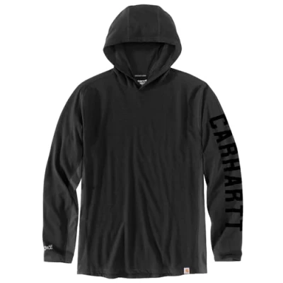 Image of Carhartt Men&#039;s Force Relaxed Fit Midweight Long Sleeve Logo Graphic Hooded T Shirt, Black, XXL