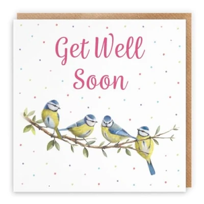 Image of Hunts England Blue Tits Get Well Soon Card For Her Milo&#039;s Gallery Female Feel Better Animal Lovers Girls, Women