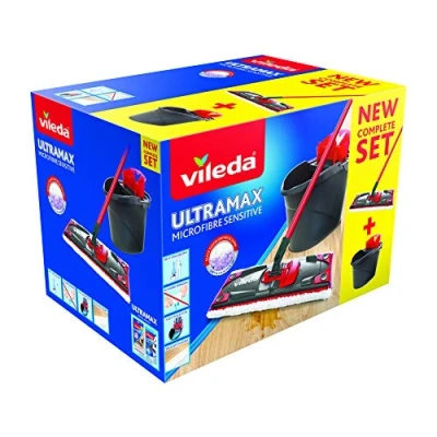 Image of Vileda UltraMax Power 2 in 1 Complete Set of Flat Microfibre Mop + Bucket with Wringer