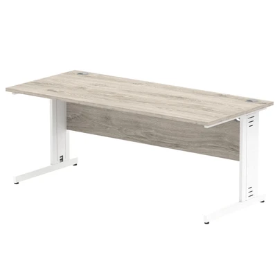 Image of Impulse 1800x800mm Straight Desk Grey Oak Top White Cable Managed Leg