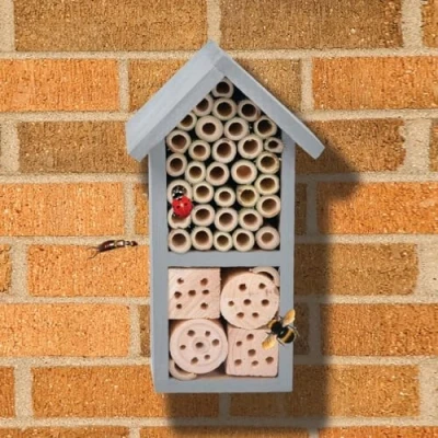 Image of Garden Mile Eco Friendly Wooden Grey Insect Hotel Free Standing Natural Wood Eye Catching Bug House Hanging Outdoor Shelter Nesting Habitat Bee for Bees, Butterflies, Ladybirds and