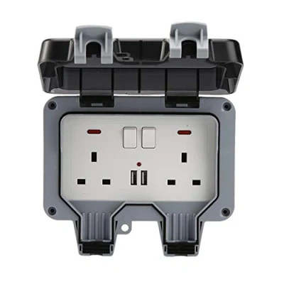 Image of Outdoor Socket IP66 Waterproof Socket, 13A Switched Plug Sockets Wall Electrical Outlets Weatherproof Box with USB Charging Port (B)