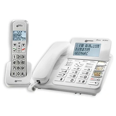 Image of Geemarc Amplidect 595 Combi Loud Corded and Cordless Phone Set with Answering Machine, Big Buttons SOS Function for Elderly Medium to Severe Hearing Loss Aid Compatible UK version