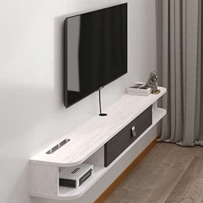 Image of Pmnianhua Floating TV Unit, Wall Mounted Cabinet, Shelves with Door, Modern Entertainment Media Console Center Large Storage Bench for Living Room &amp; Office (180cm, Grey White)