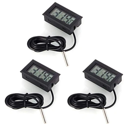 Image of DollaTek 3Pcs Digital LCD Thermometer Temperature Monitor with External Probe For Fridge Freezer Refrigerator Aquarium Black