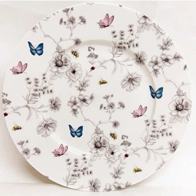 Image of fromeuropewithlove Secret Garden Plates 8&quot; 20 cm Set of Six Fine Bone China Flowers Butterflies and Bees Breakfast Hand Decorated in UK