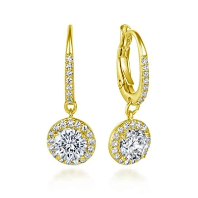 Image of Sparkling Creole Earrings in Crystal Pavé with Drop Pendant, Small Hanging Hoop Zirconia Stones, Jeweller&#039;s Quality, Copper Cubic