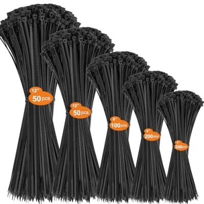 Image of DUNSOO 600 Pack Cable Ties Black, Heavy Duty Nylon Zip Ties, 100/150/200/250/300mm, Secure Self Locking Mechanism, Multi Purpose Plastic Tie Wraps for Wire Management, Indoor and Outdoor Use