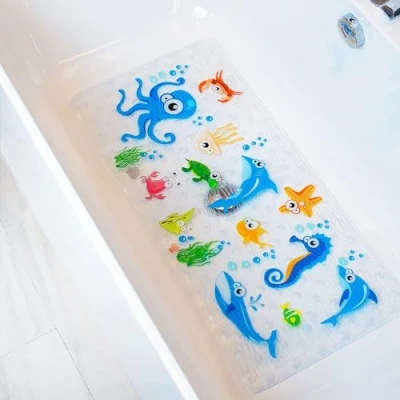 Image of BEEHOMEE Bath Mats for Tub Large Cartoon Non Slip Bathroom Bathtub Mat Anti Shower Floor 89.5 X 39 CM,Machine Washable XL Size Mats(Blue Octopus ZY)
