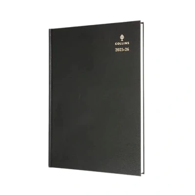 Image of Collins &#039;Desk&#039; 12 Month Mid/Academic Year Planner, August 2025 2026 Week to View Appointments Diary, A4 Hard Cover, Black