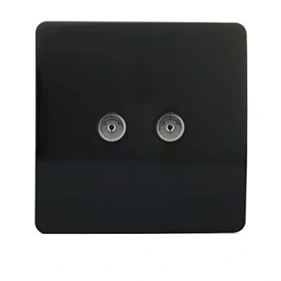 Image of Trendi Artistic Modern Glossy Tactile 2 Gang TV Socket in Black ART 2TVSBK