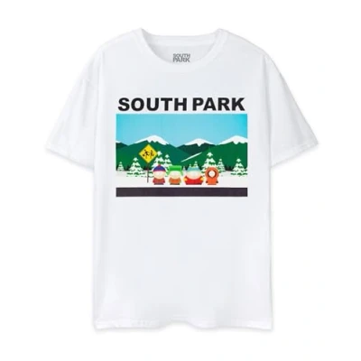 Image of South Park Mens T Shirt White Iconic Classic Scene Graphic Tee for Adults Cartman, Kenny, Stan &amp; Kyle Short Sleeved Animation Apparel Funny TV Show Merchandise Gift Him