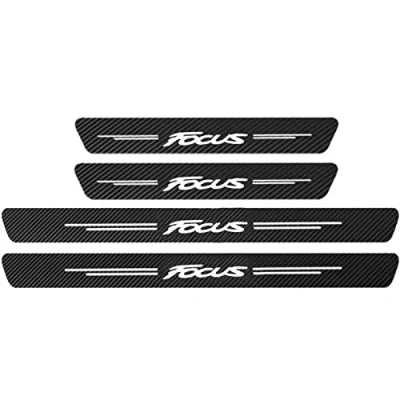 Image of EAGLEG 4pcs Door Sills Scuff Plate Sticker for Fo rd Fiesta Focus Etc Multi Model Series, Carbon Fiber Car Sill Protector Film Welcome Pedal Guards Strip Styling Accessories,
