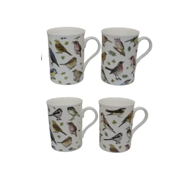Image of Bone China Set of 4 Bird Chintz 10 fl oz Mugs Gift Boxed