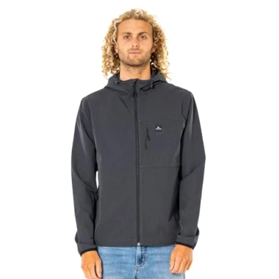Image of Rip Curl Men&#039;s Elite Anti Series Hooded Wind Breaker, Water Repellent Jacket, Black, XL