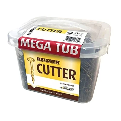 Image of Reisser 8221580MT Mega Tub Cutter Csk Pozi Yellow Woodscrews 5.0 x 80 mm (1000 Pieces) c/w 2 25 bits