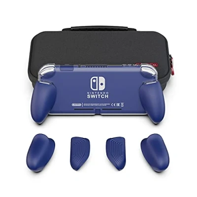 Image of Skull &amp; Co. GripCase Lite Bundle: A Comfortable Protective Case with Replaceable Grips [to fit all hands sizes] for Nintendo Switch [with Carrying Case] Blue