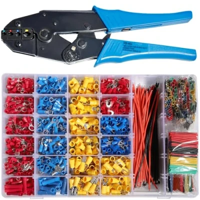 Image of shengbowi Terminals Crimping Tool Kit Ratcheting Crimper Mixed Quick Disconnect Electrical Insulated Butt Bullet Spade Fork Ring Solderless Crimp 22 16/16 14/12 10 Gauge Wire Connectors Assortment