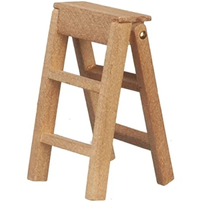 Image of Melody Jane Dolls House Small Wooden Step Ladders Walnut Miniature Garden Shed Accessory