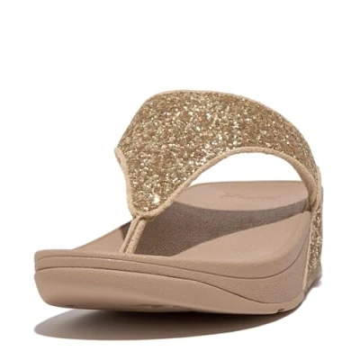 Image of Fitflop LULU TOE POST Glitter Tbar sandals, Women&#039;s, Size: 7, Irish cream Polyester