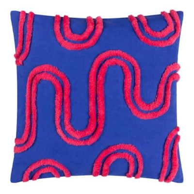 Image of Heya Home Archie Tufted Cushion Cover Blue/Pink Cotton Size 45 cm x